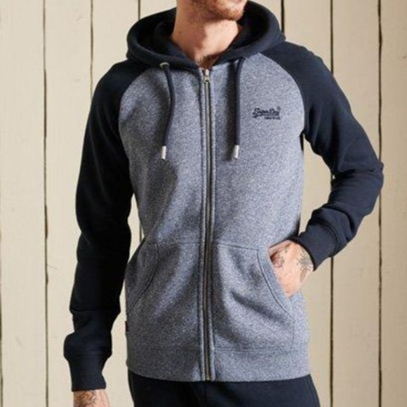 Superdry Other - Superdry Men's Blue Vintage Logo Embroidered Baseball Zip Hoodie Size Small.